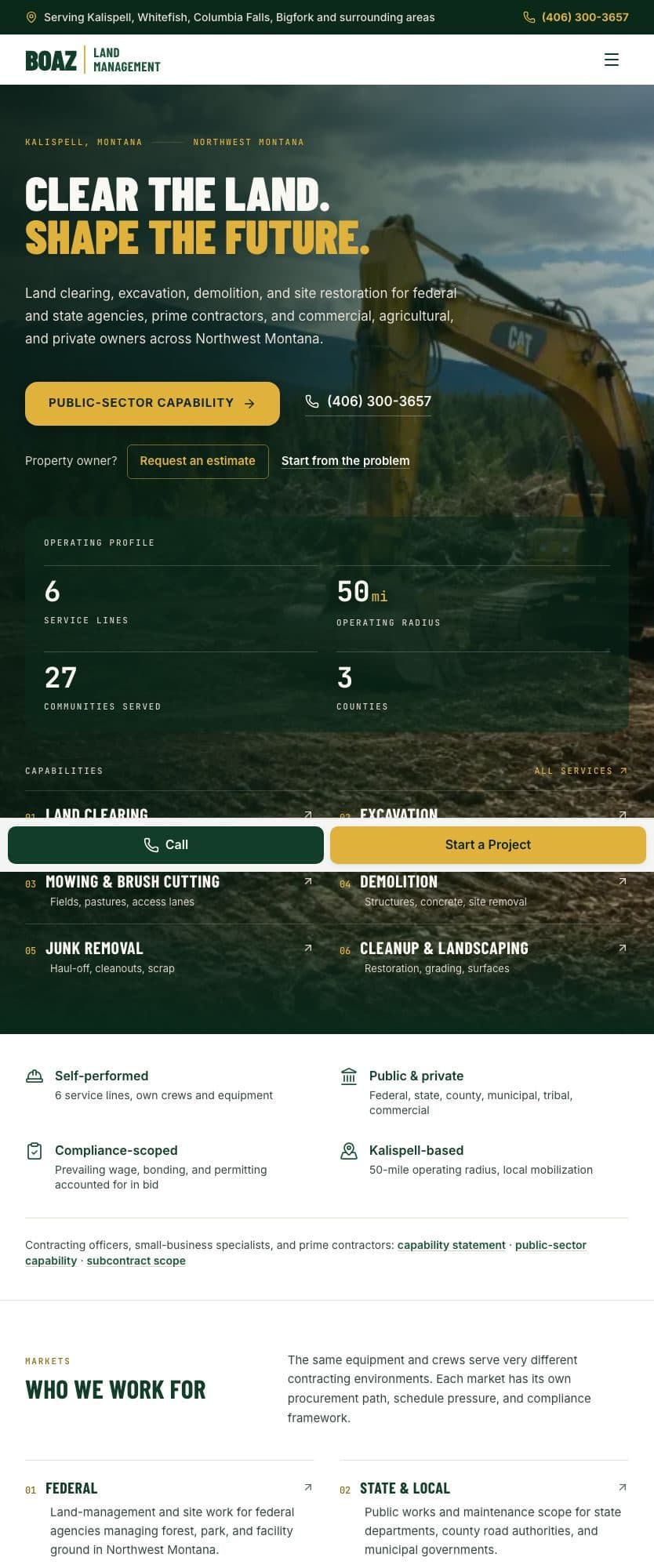 Boaz Land Management homepage on tablet