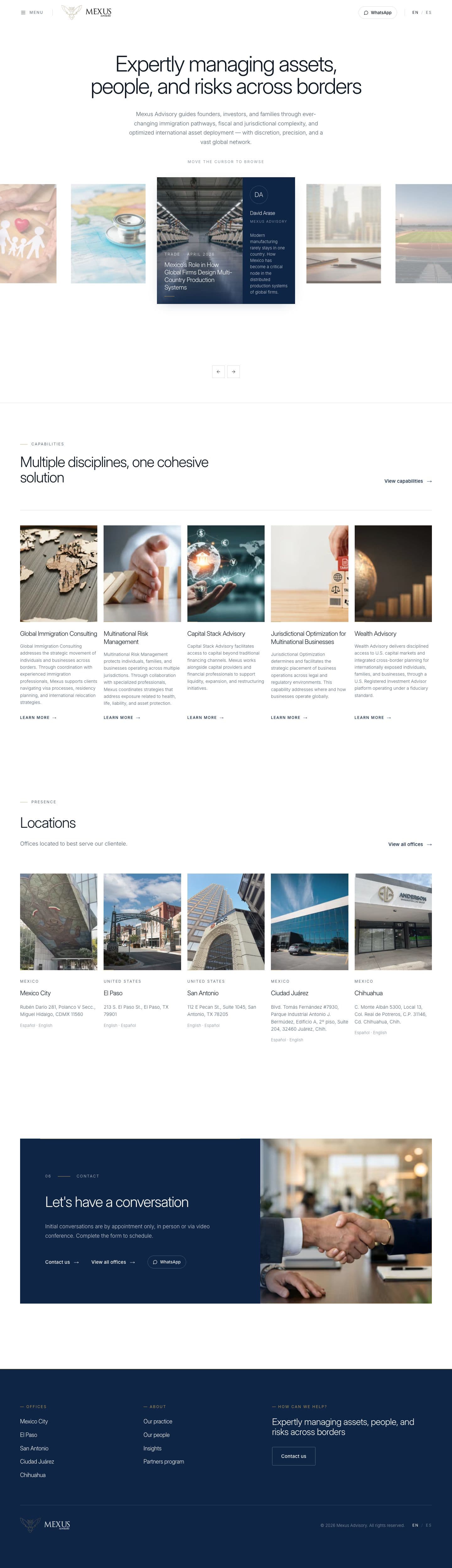 Mexus Advisory homepage on desktop