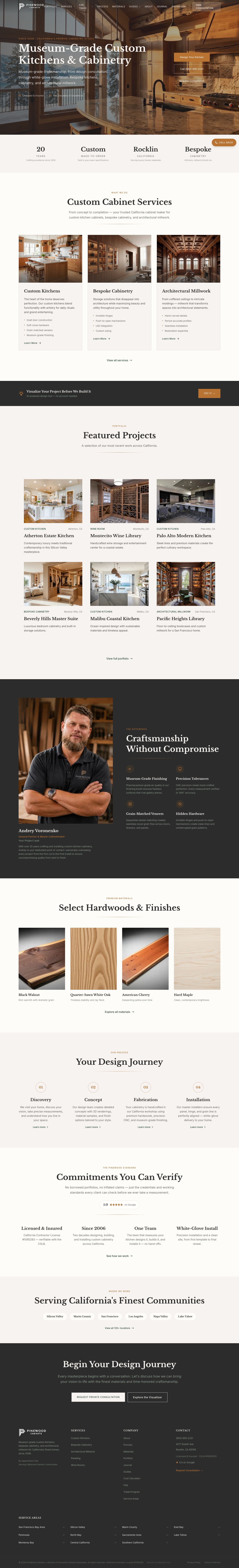 Pinewood Cabinets homepage on desktop