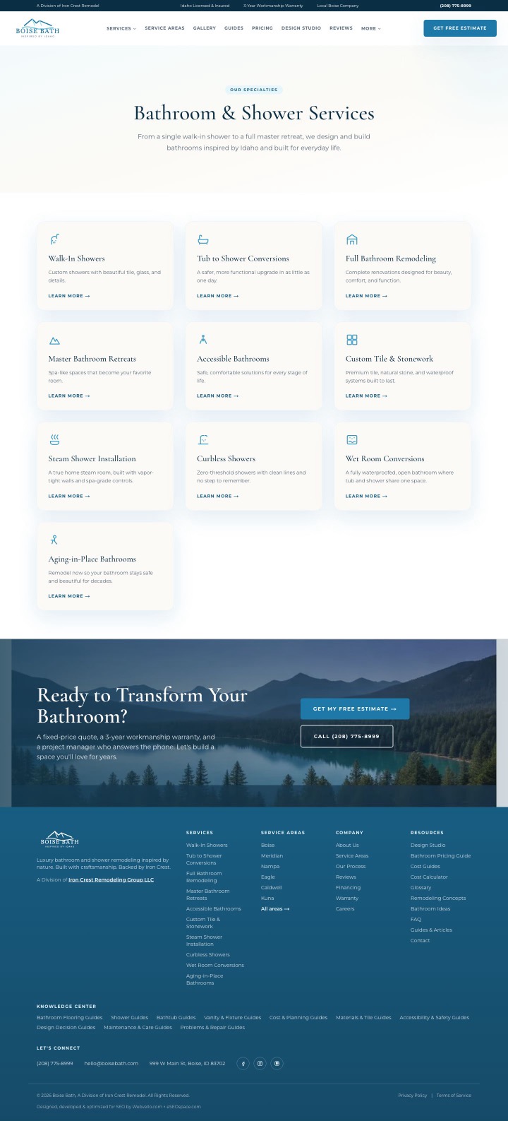 Boise Bath service page on desktop