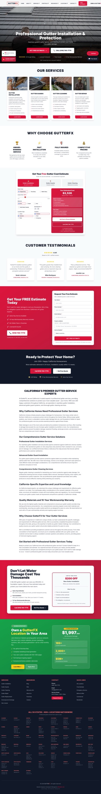 GutterFX homepage on desktop