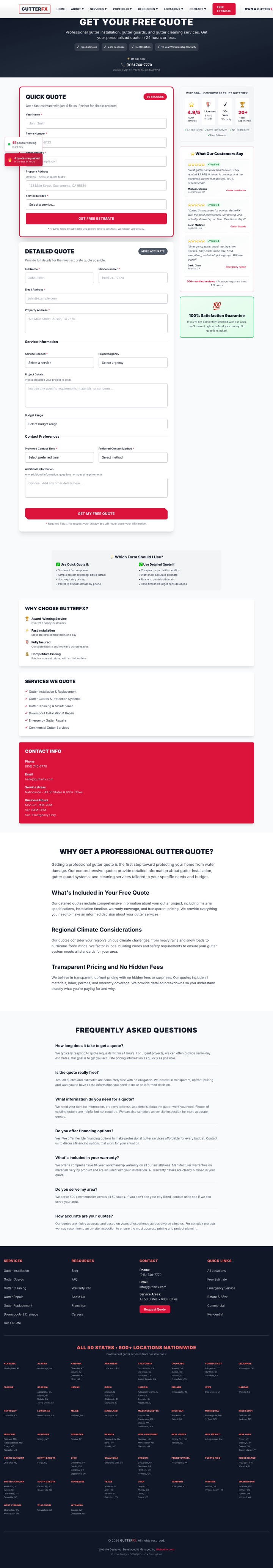 GutterFX service page on desktop