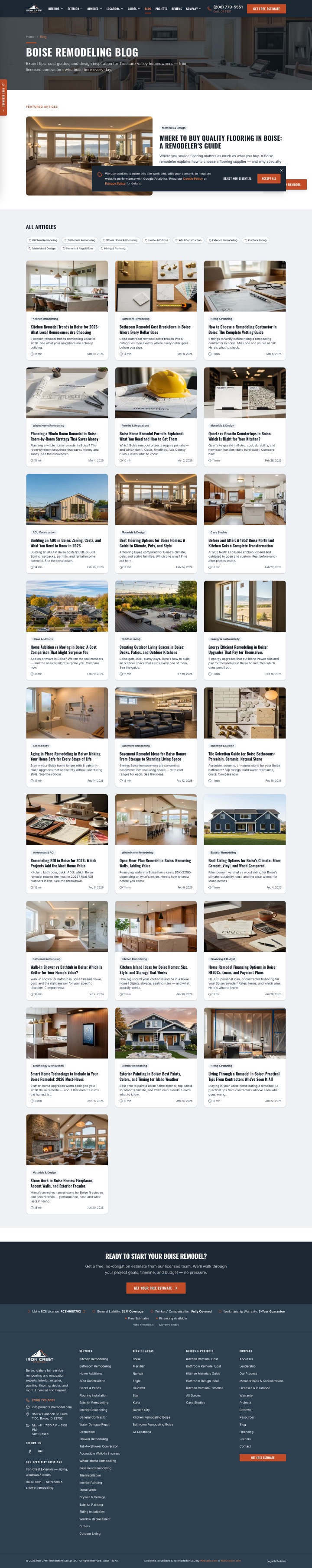Iron Crest Remodel service page on desktop