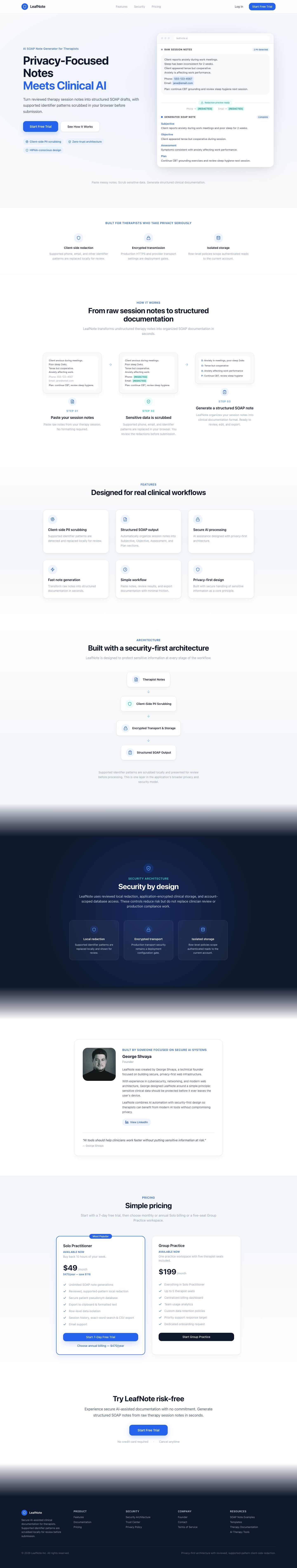 Leafnote AI homepage on desktop