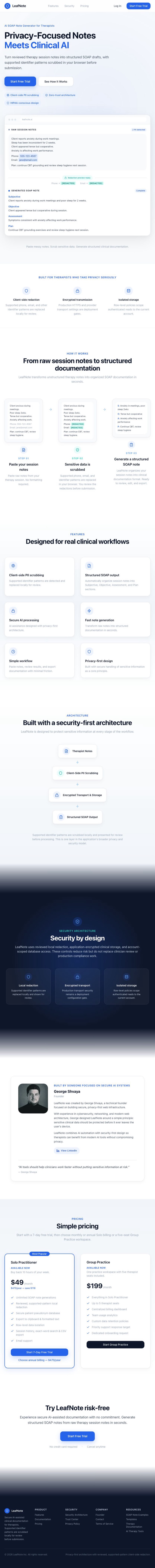 Leafnote AI homepage on tablet