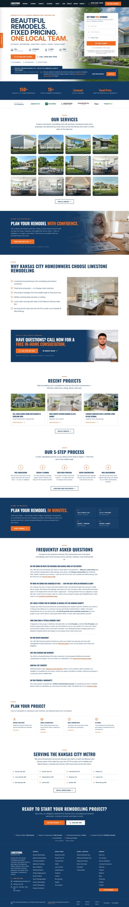 Limestone Remodeling homepage on desktop