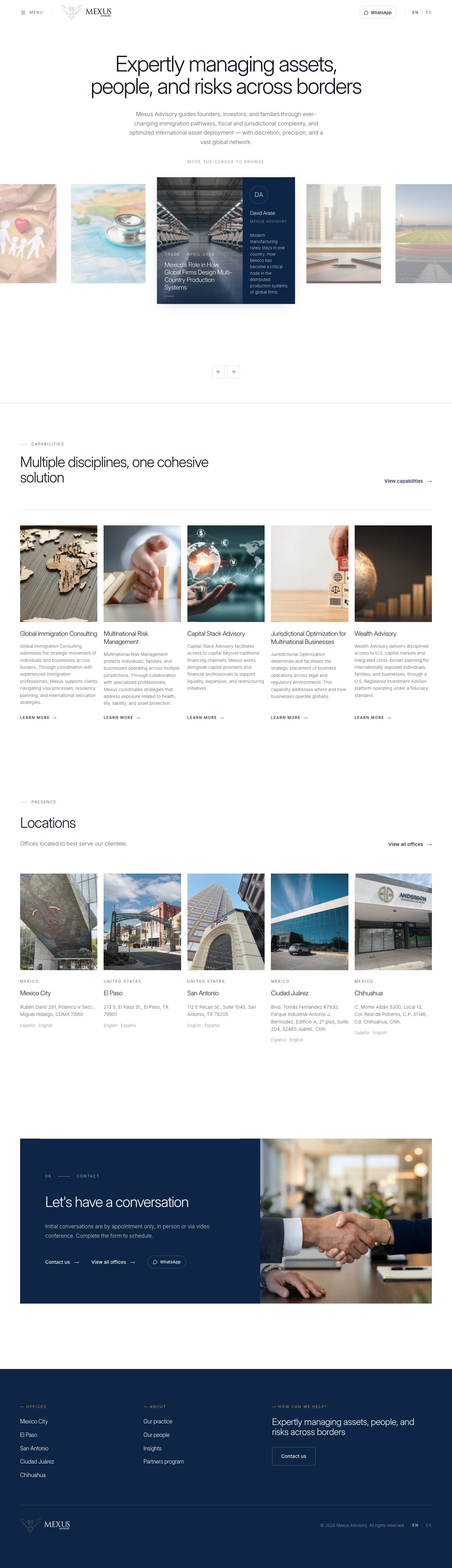 Mexus Advisory homepage on desktop