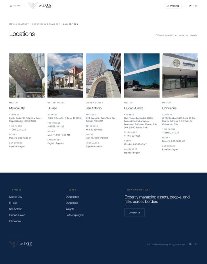 Mexus Advisory practice page on desktop