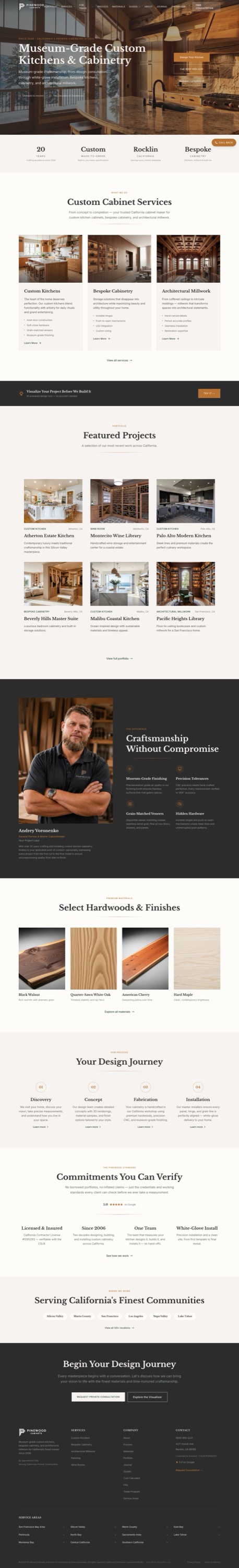 Pinewood Cabinets homepage on desktop