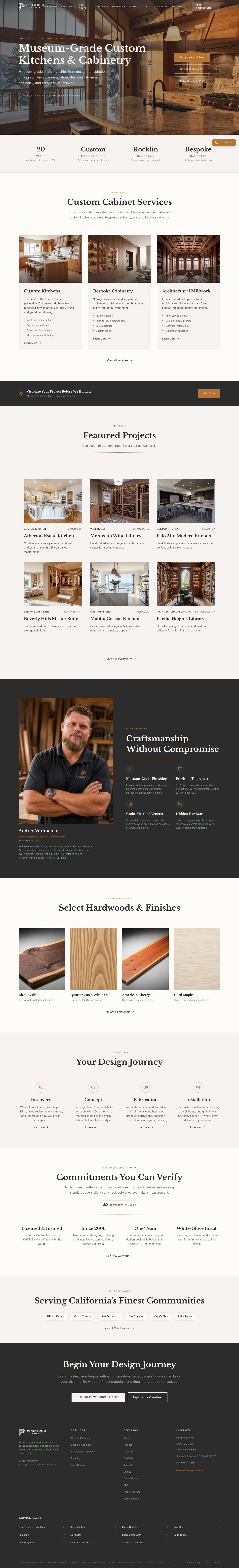 Pinewood Cabinets homepage on desktop