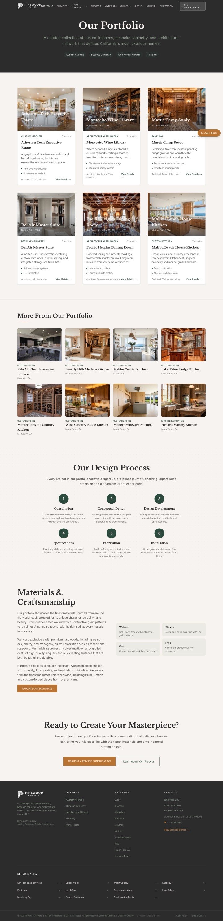 Pinewood Cabinets service page on desktop