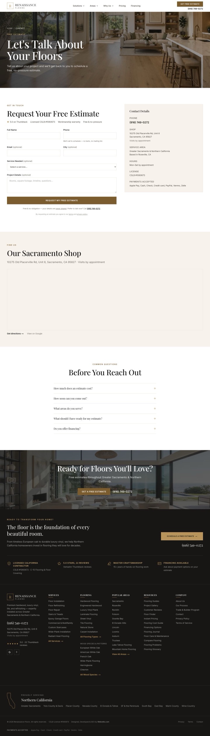 Renaissance Floors content page on desktop