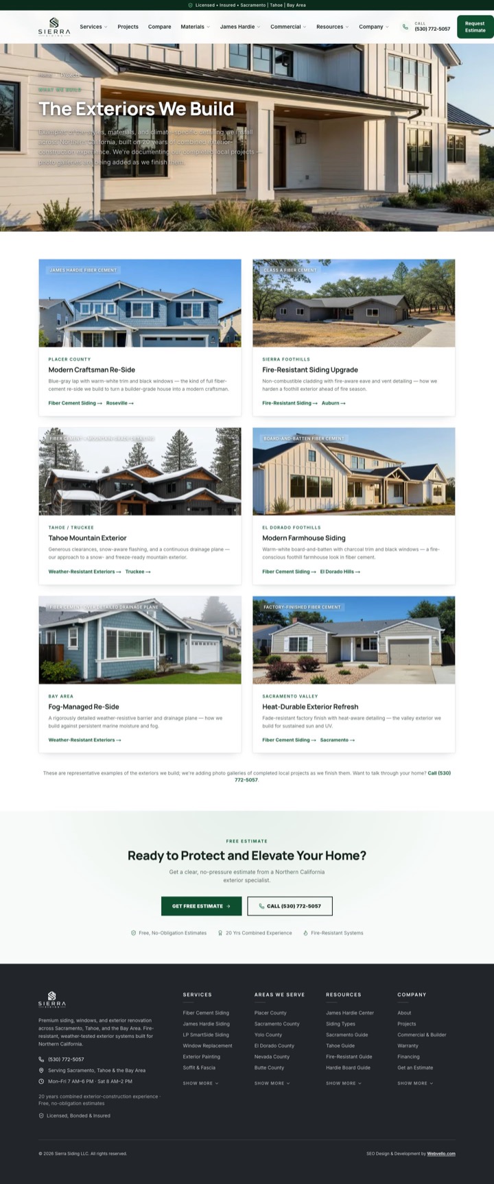 Sierra Siding content page on desktop